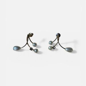 Elegant Grey Pearl Branch Drop Earrings - Women Jewelry